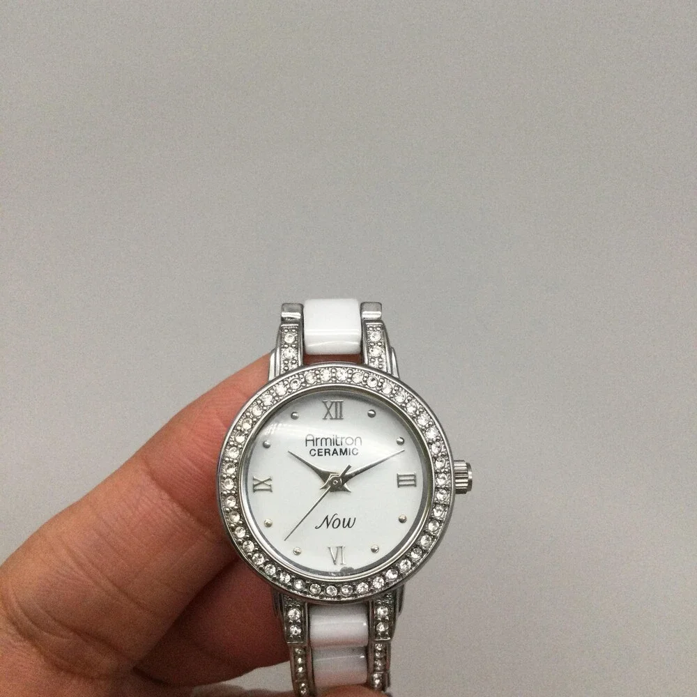 Armitron Now Womens Watch 24mm White Ceramic Bracelet Crystals New Battery 6